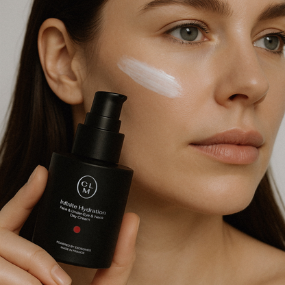 CLM Infinite Hydration veido, paakių ir kaklo kremo, gua sha ir maišelio rinkinys